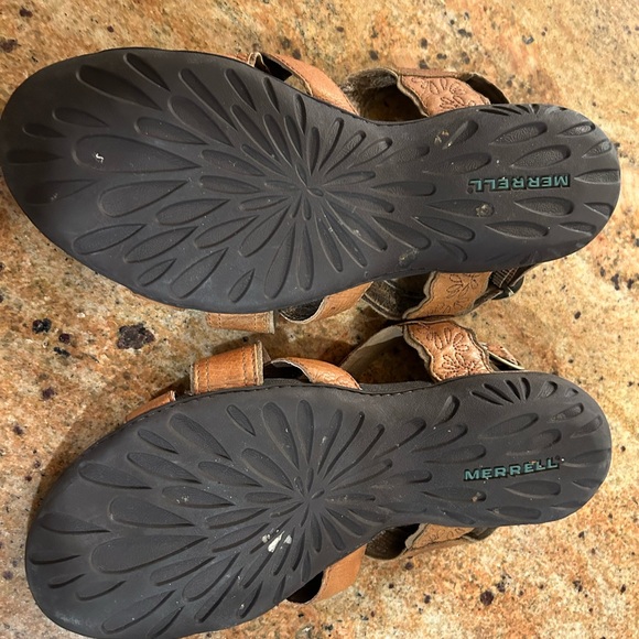 Merrell Bassoon Flat Sandals Brown Leather Slingback Womens Size 9 - Picture 3 of 5